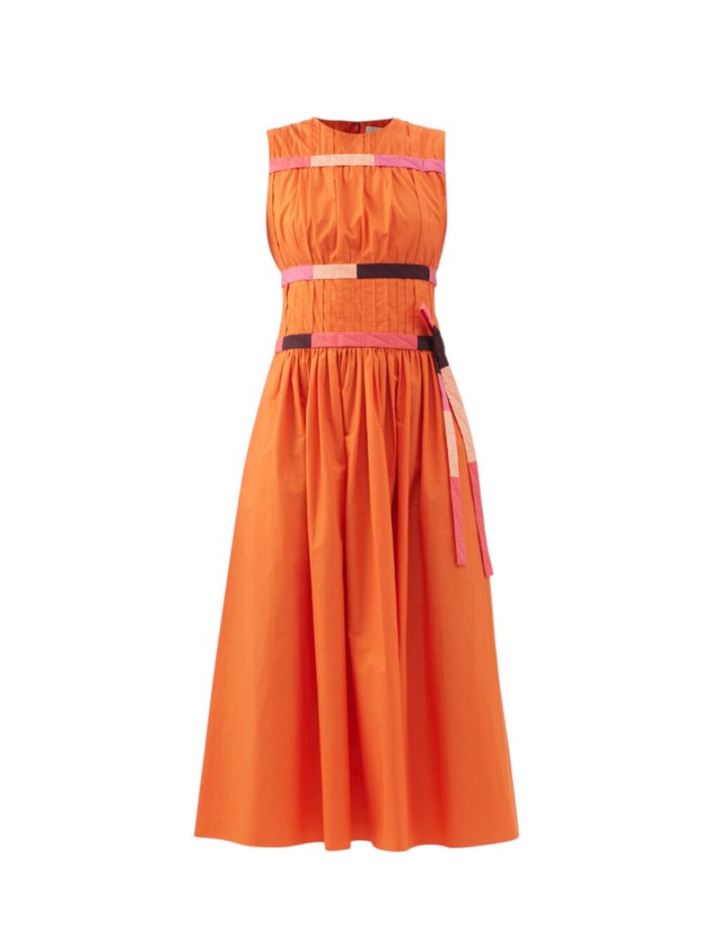 Roksanda Pleated Maxi Dress Womens 8 US 4 Orange Crew Neck Sleeveless Cotton